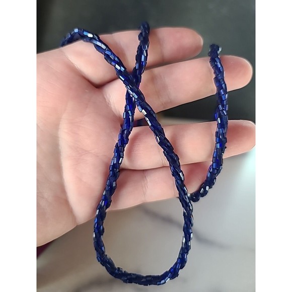 Vintage Blue Glass Beaded Necklace - Picture 2 of 10